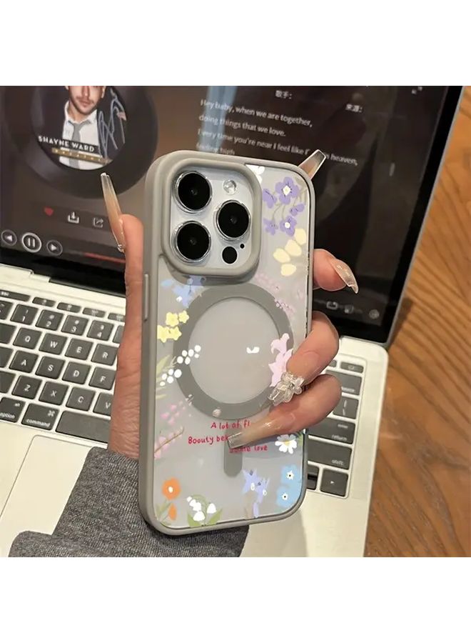Pink English Flower Magnetic Phone Case Wireless Charging Anti Drop For IPhone 14 Pro Max - Image 3